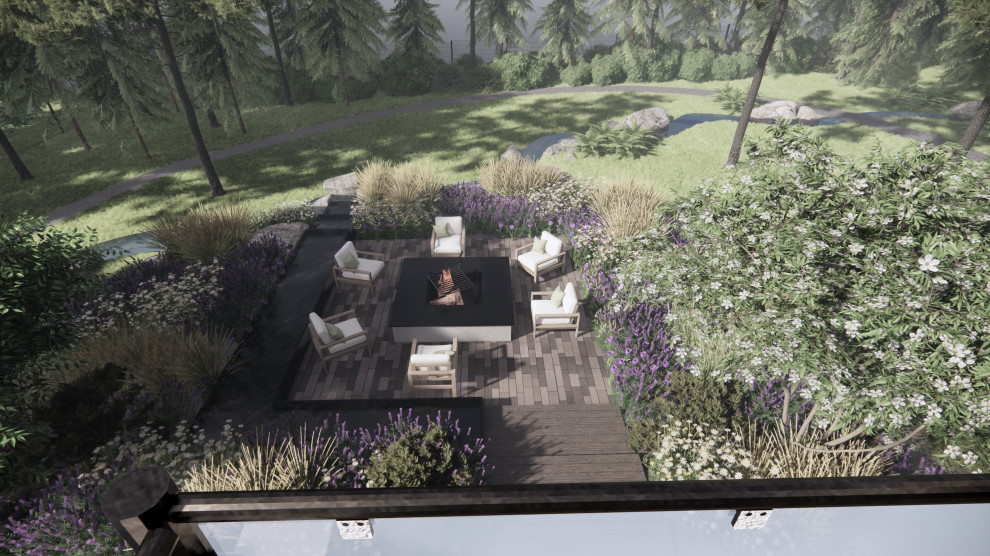 Вид сверху на зону отдыха с очагом