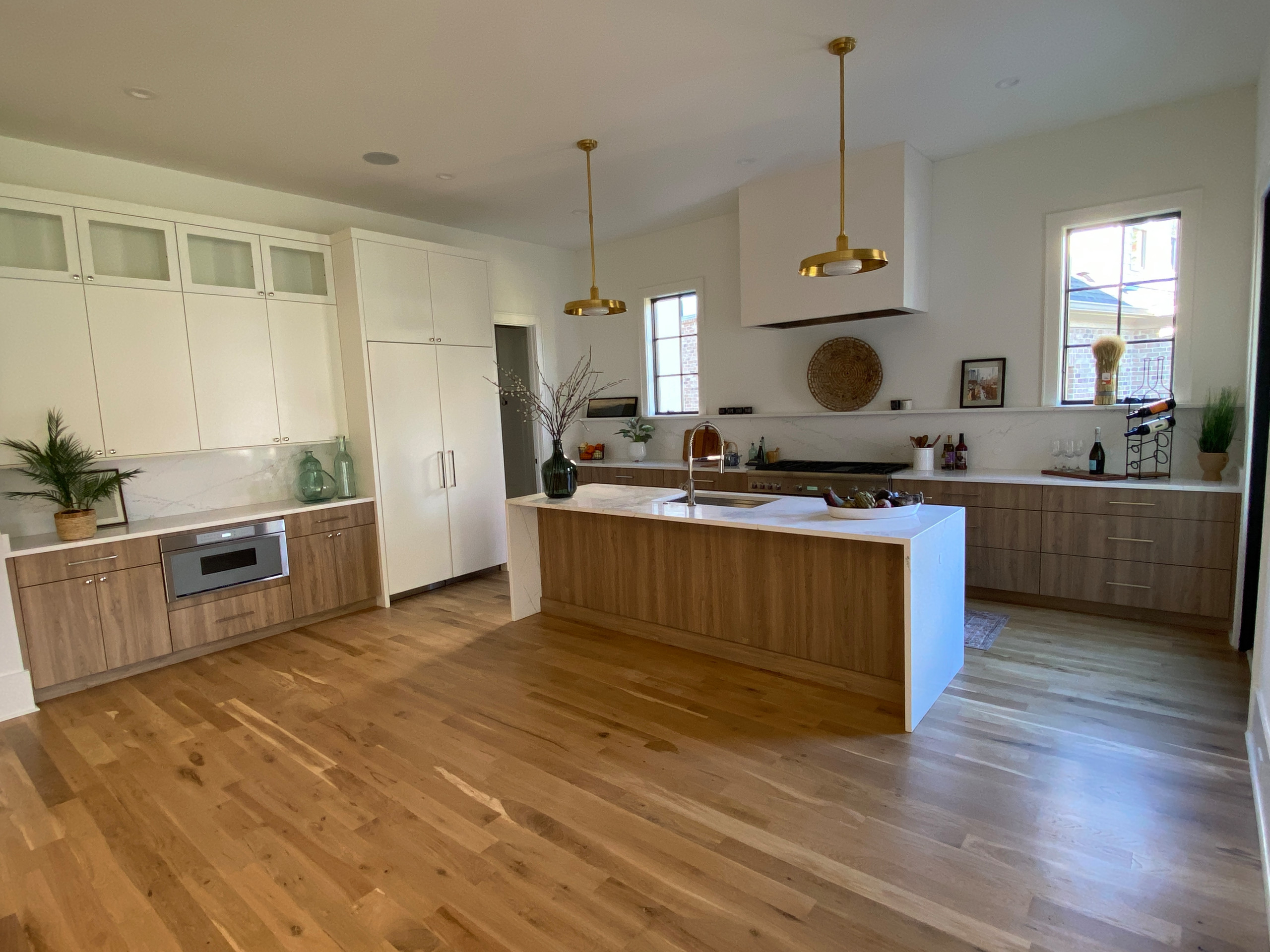 Wood Tone Base Cabinets with White Uppers