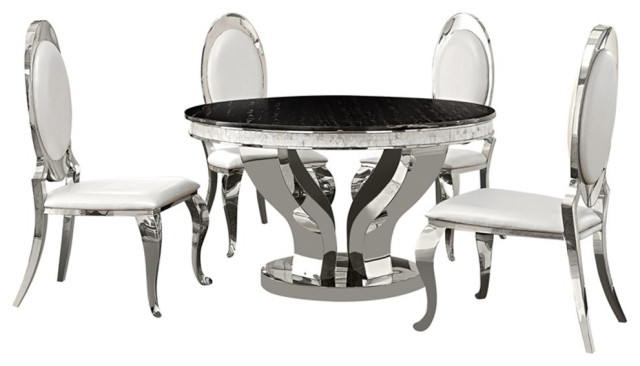 Coaster Anchorage 5-piece Stainless Steel Round Dining Set Chrome and Cream