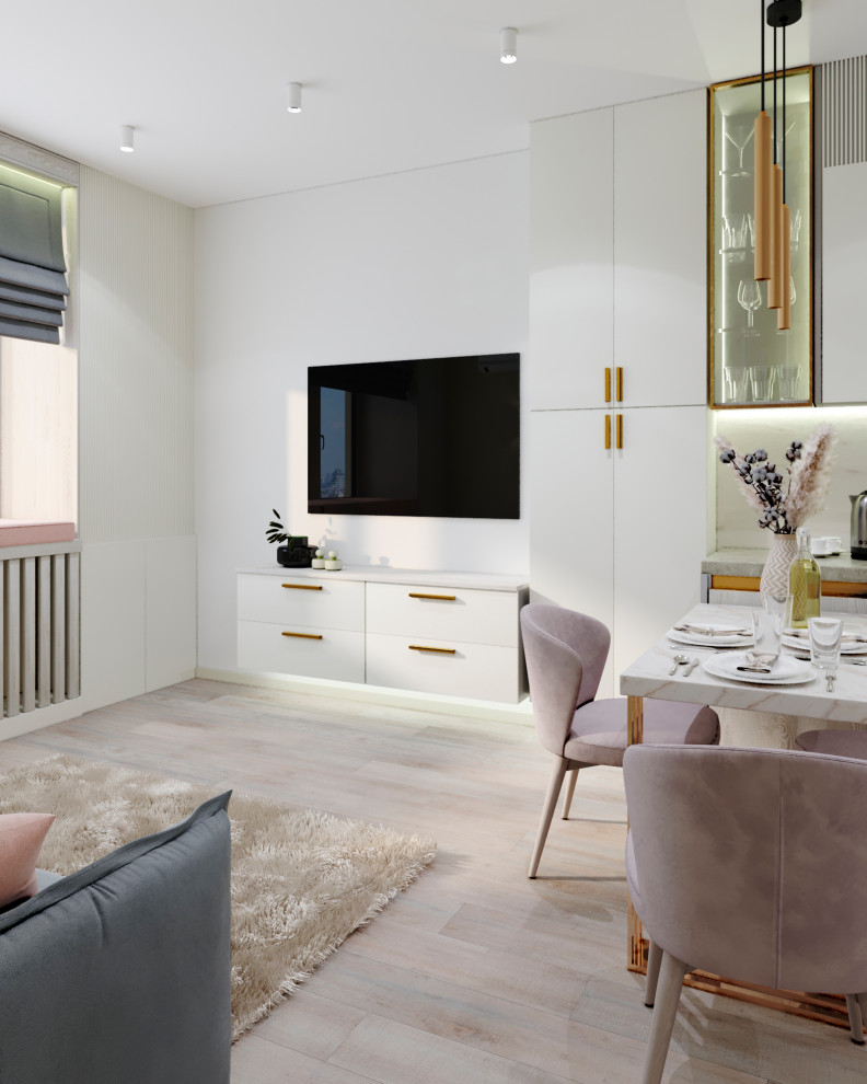 Проект "Белее белого" гостиная кухня