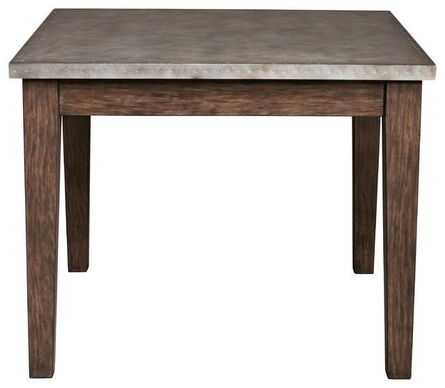 Vintage, Industrial Style Metal Wrapped Dining Table, Distressed Chocolate