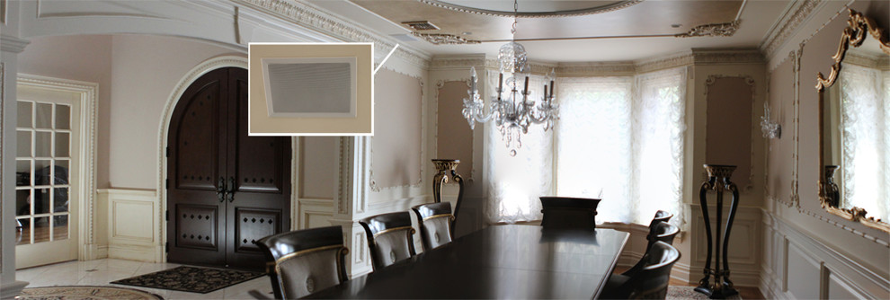 This is an example of a large contemporary open plan dining in New York.