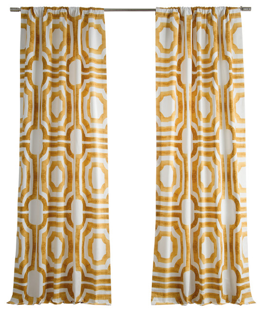 Mecca Gold Printed Cotton Curtain Single Panel, 50"x108"