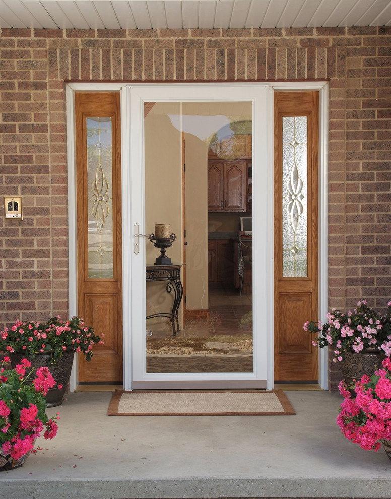 Transitional front door in Other with a single front door and a white front door.
