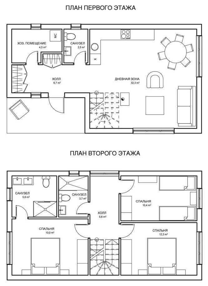 Двухэтажный дом 10.8 х 6.2 м. с тремя спальнями