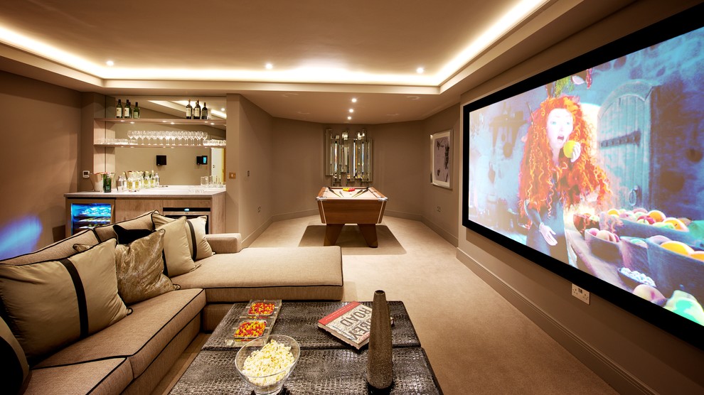 Photo of a transitional home theatre in London.