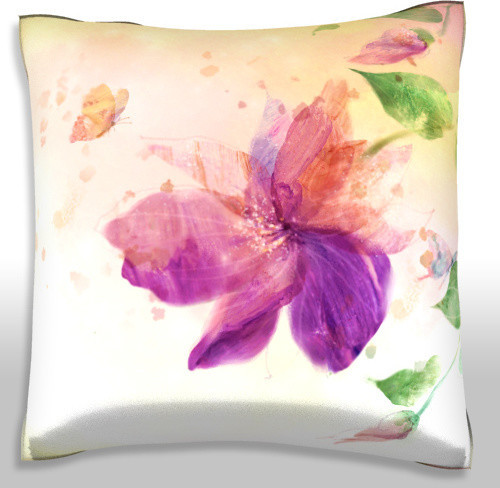 Purple Flower Lily Pillow. Polyester Velour Throw Pillow
