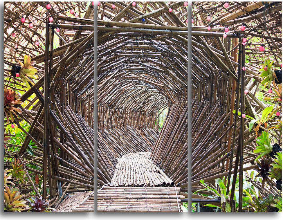 "Bamboo Tunnel in the Garden" Metal Wall Art, 3 Panels, 36"x28", 36"x28