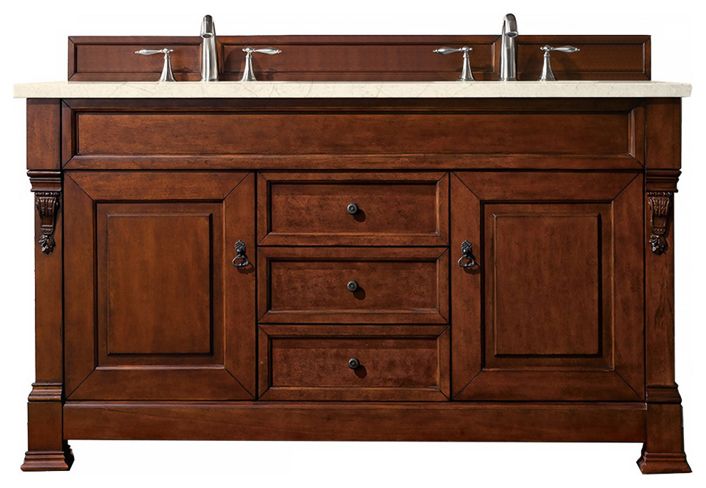 Brookfield 60" Double Vanity, Warm Cherry, 3cm Eternal Marfil Quartz Top