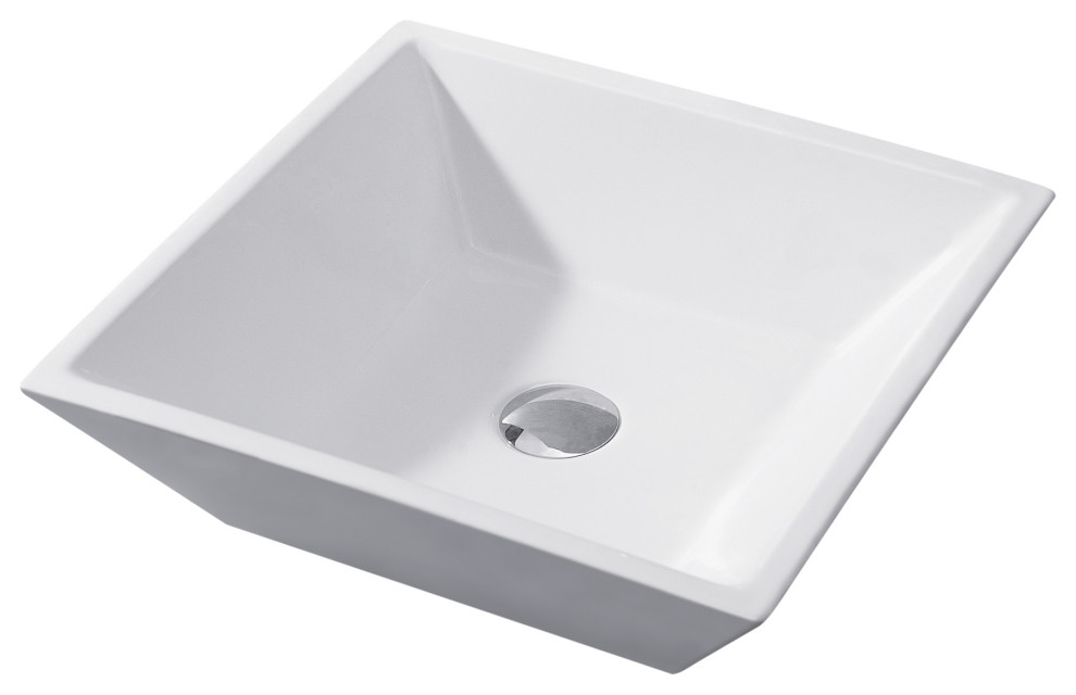 Luxier CS-006 Flat Square Bathroom Ceramic Vessel Sink Art Basin in White