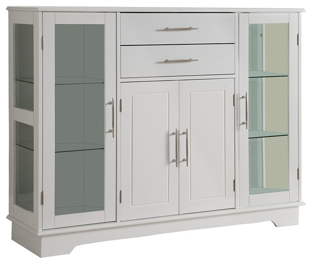 Buffet Storage Cabinet In Mdf With 2 Glass Doors Drawer For Extra - White Buffet With Glass Doors Buffet Storage Cabinet In Mdf With 2 Glass Doors Drawer For Extra - White Buffet With Glass Doors