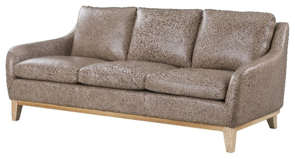 Leather Lusso Frisco Modern Genuine Leather & Hardwood Sofa in Sandy