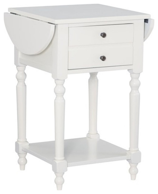 Linon Shiloh Wood Drop Leaf End Table in White Traditional Side