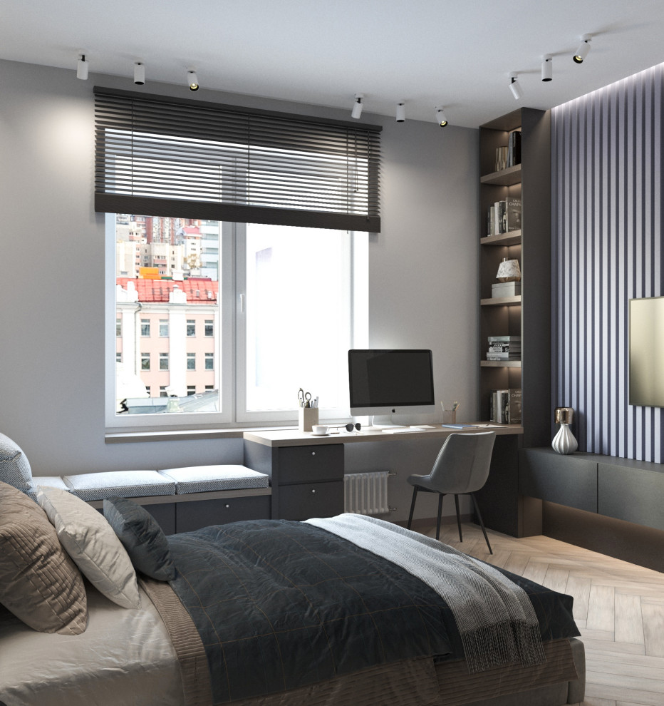 Просторная квартира в синими стенами