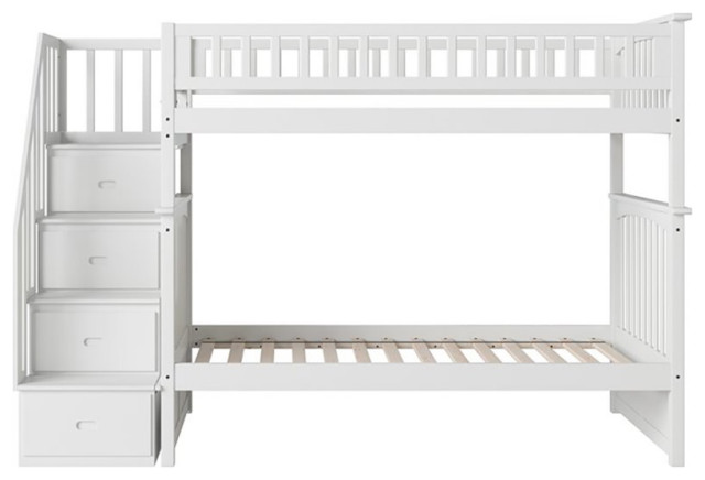 AFI Columbia Twin Over Twin Staircase Solid Wood Bunk Bed in White ...