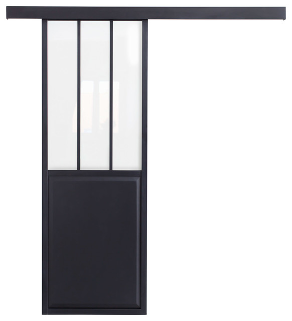 Nolita 36"x80" Industrial Sliding Barn Door Kit With Clear Glass Panels