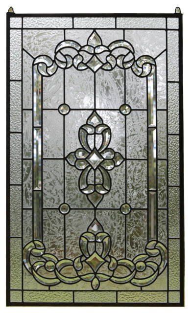 20.5" x 34.25" Stunning Handcrafted stained glass Clear Beveled window panel 