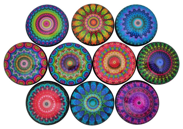 bright mandala cabinet knobs, 10-piece set - contemporary