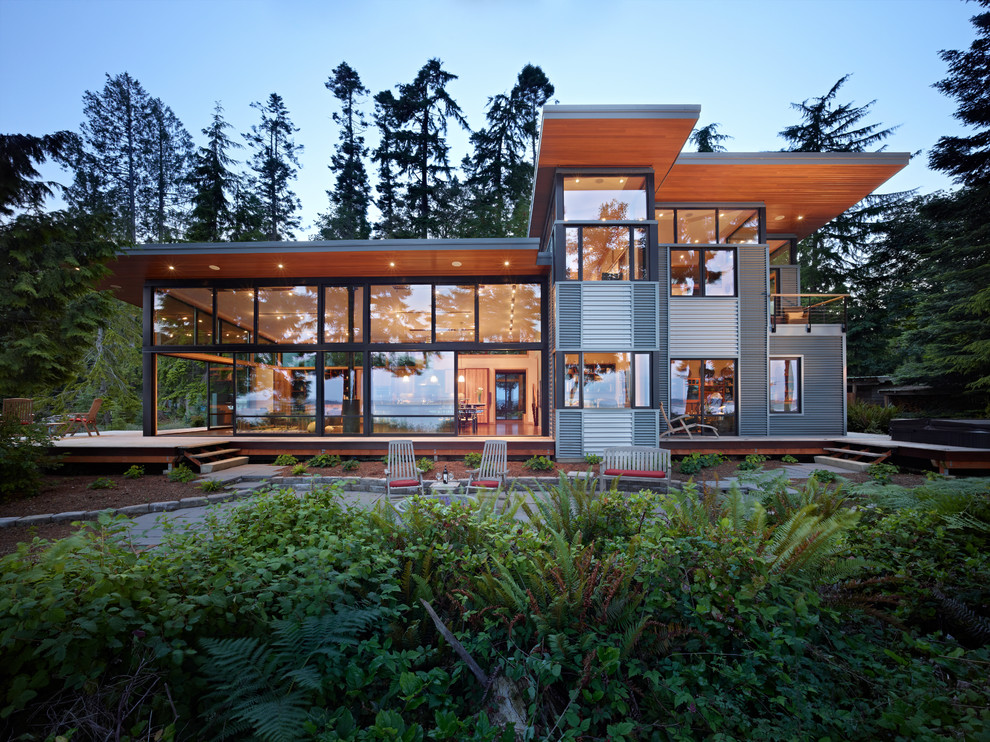 Modern exterior in Seattle with metal siding.