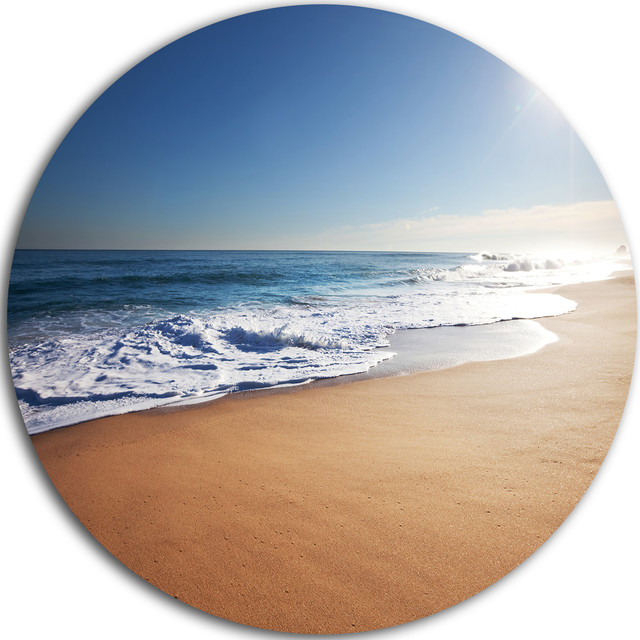 Calm Blue Seashore With White Sun, Seashore Disc Metal Wall Art - Beach ...