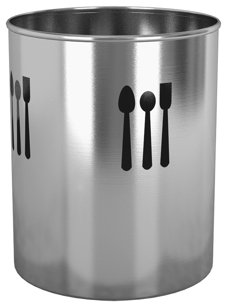 nu steel Cutout Utensil Holder With 3 Spoons, 4 Quarts, Stainless Steel