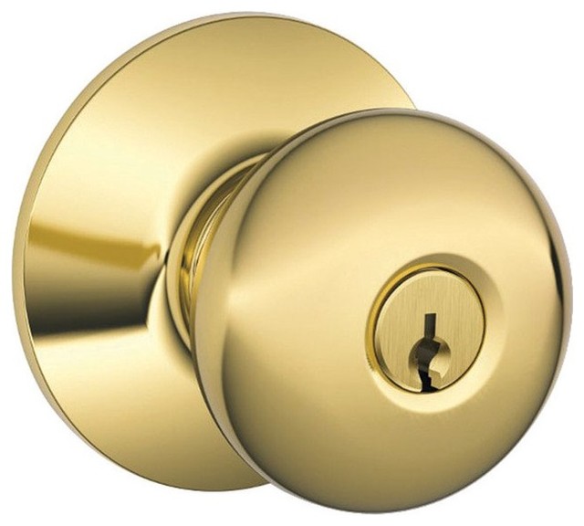 Schlage Plymouth Round Keyed Entry Door Knob Bright Brass