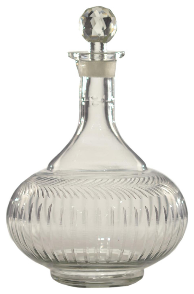 Round Etched Glass Decanter Bottle Laurel Leaf Greek Roman Classic