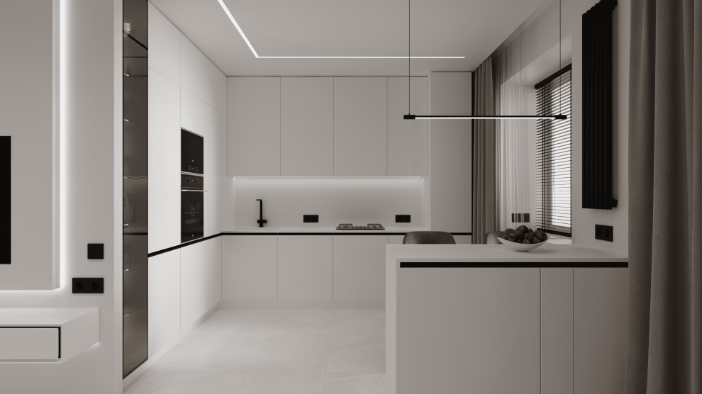 Монохромный минимализм в дизайне квартиры 100 кв. м. для семейной пары