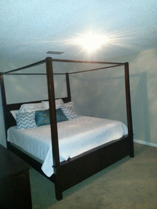large Pottery Barn farmhouse bed + small space = __?__ nightstands ... large Pottery Barn farmhouse bed + small space = __?__ nightstands ...