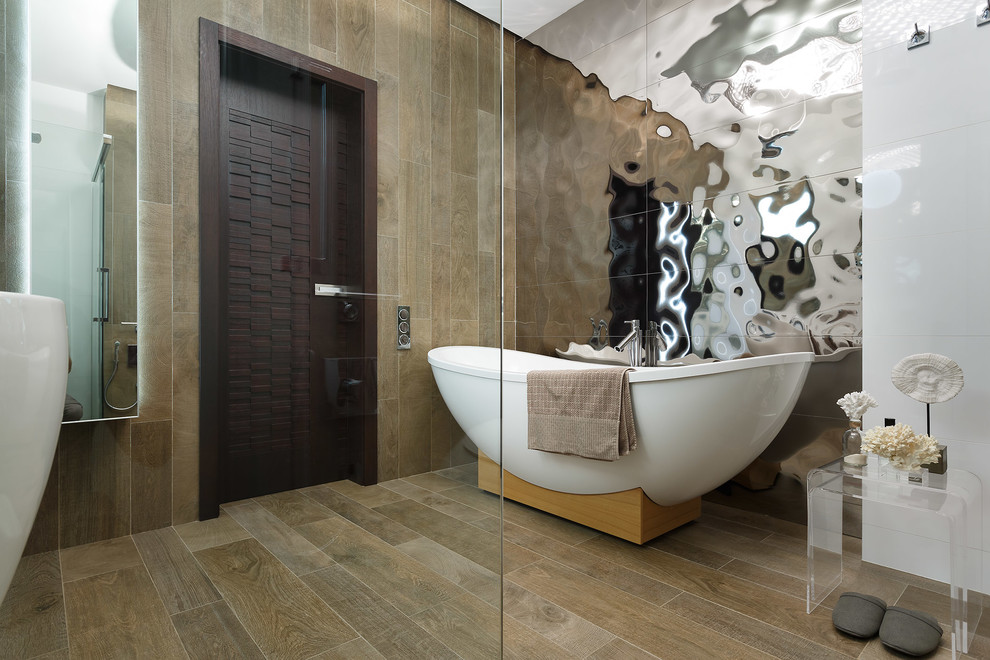 Contemporary bathroom in Saint Petersburg with a freestanding tub.
