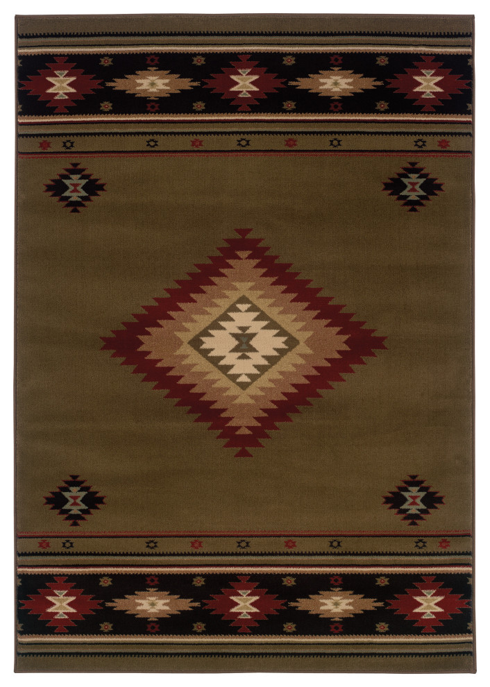 Harrison Southwest Lodge Green and Red Rug, 6'7"x9'6"