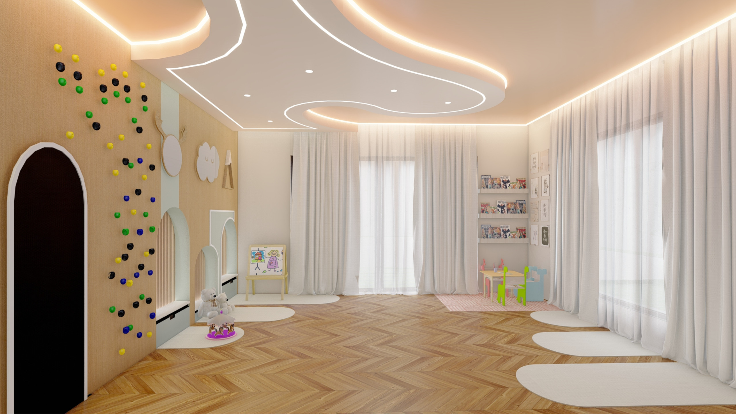 Timeless Contemporary Playroom with Elegant Wood Finishes in Amersham