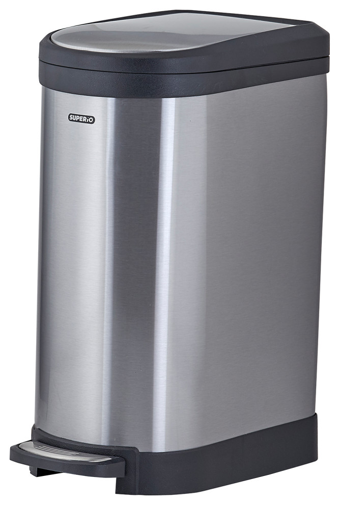 Small Stainless Steel Pedal Trash Can, 2.6 Gallon, Deep D Shape