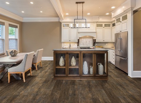 Example of a transitional vinyl floor kitchen design in Sacramento
