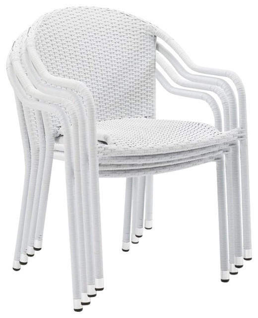 Pemberly Row Wicker Patio Stackable Chair In White Set Of 4 Tropical Outdoor Dining Chairs By Homesquare Houzz Pemberly Row Wicker Patio Stackable, White Wicker Patio Dining Chairs