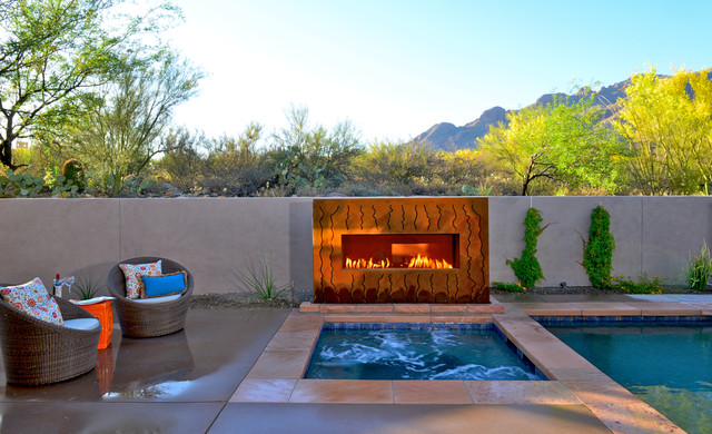 Contemporary Patio with Fire Feature modern-pools
