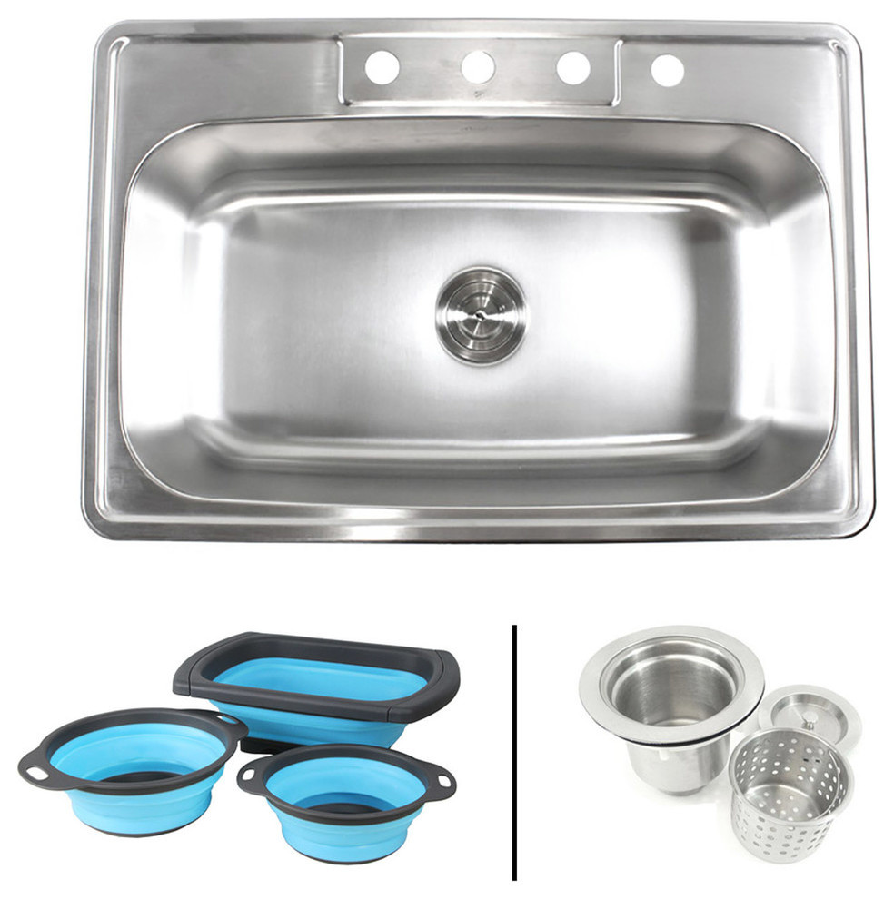 33" Topmount DropIn Stainless Steel Kitchen Sink With Silicone