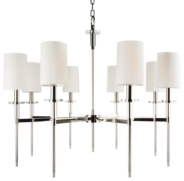 Amherst Eight Light Chandelier Polished Nickel Finish Faux Silk Amherst Eight Light Chandelier Polished Nickel Finish Faux Silk Shade