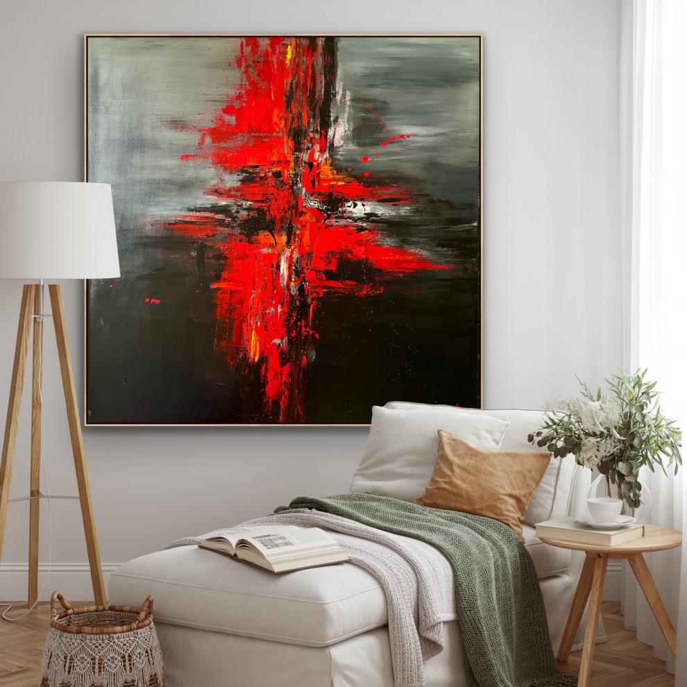 Fashion - 48x48 Original Large Red and Black Modern abstract Painting ...