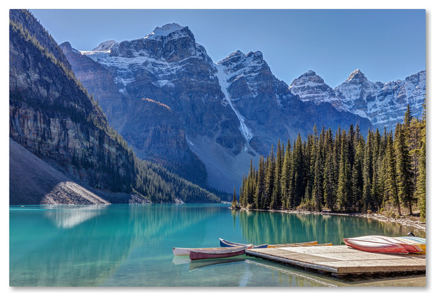 Pierre Leclerc Moraine Lake Canoes Canvas Art Rustic Prints And Posters By Trademark Global