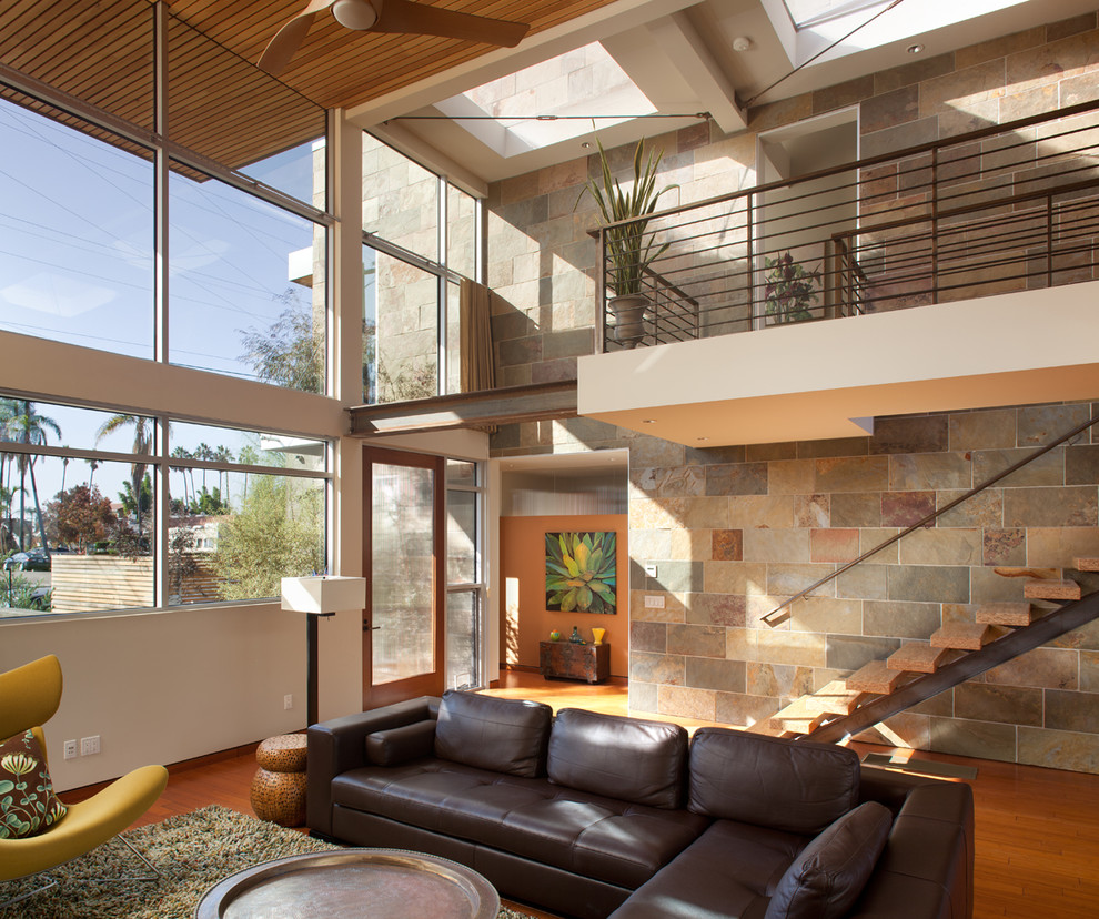 Design ideas for a contemporary open concept living room in San Diego.