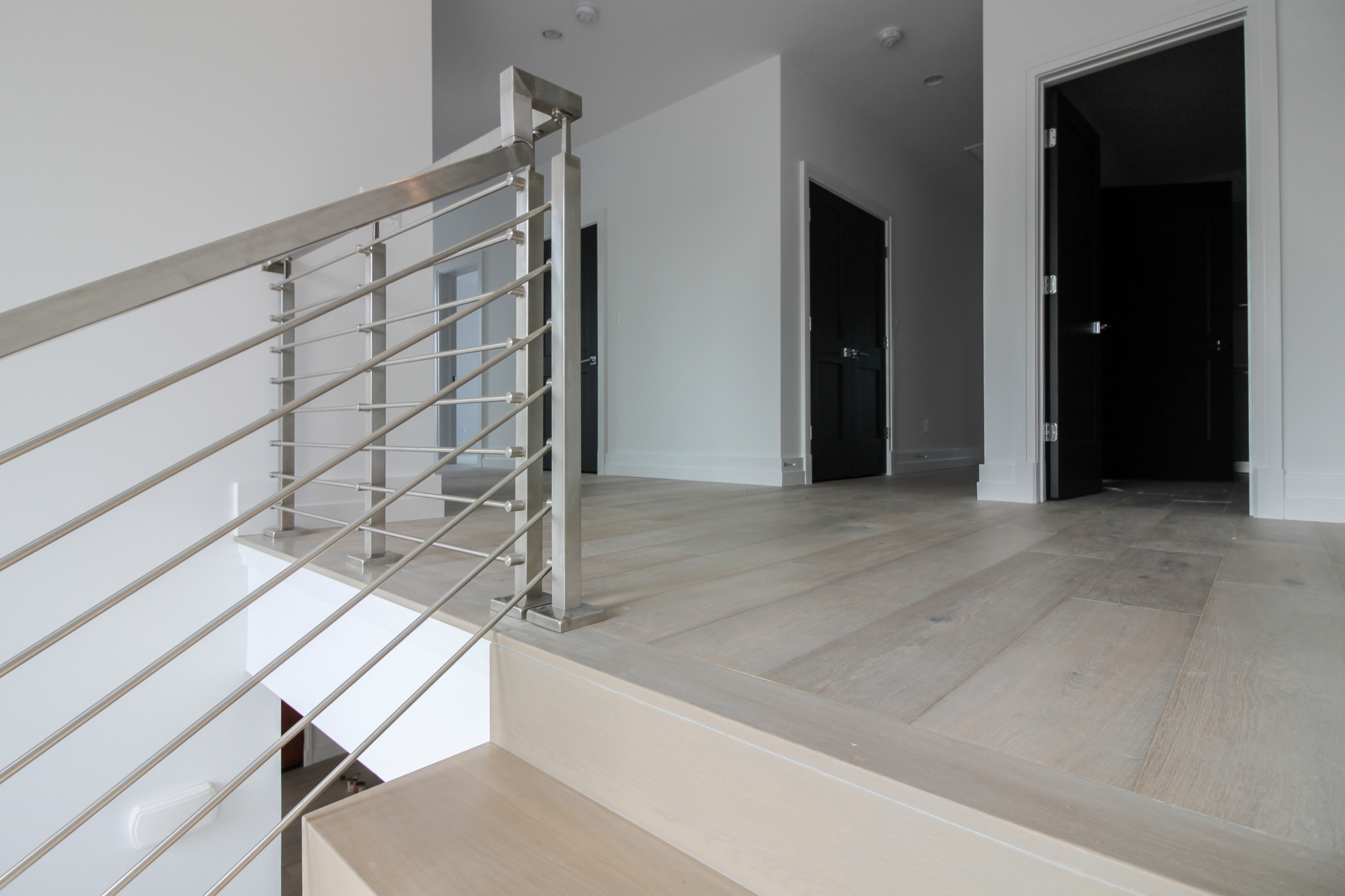 75_Modern Stairway: White O 75_ak & Stainless Steel Balustrade, McLean VA 22101