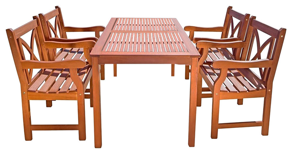 Malibu Outdoor 5piece Wood Patio Dining Set Transitional Outdoor