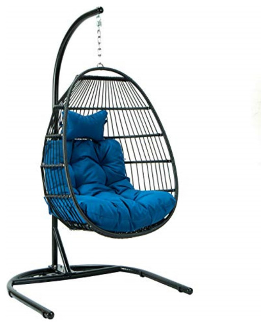 LeisureMod Wicker Folding Hanging Egg Swing Chair Contemporary