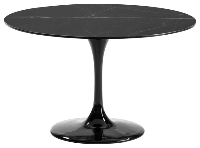 Black Fibreglass Dining Table With Round Marble Top 