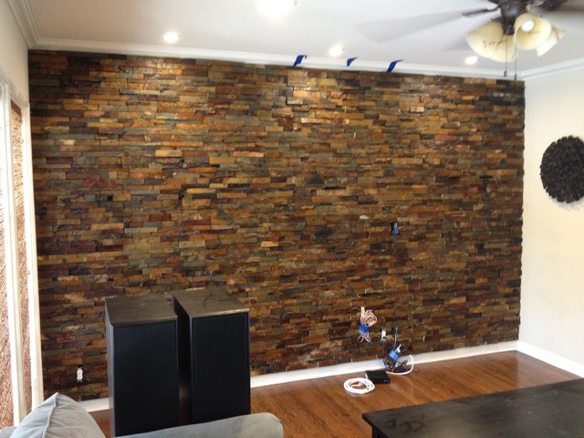Interior Ledger Stone Wall Rustic Los