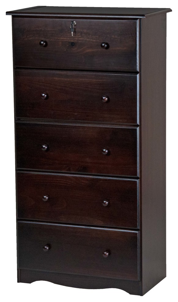 100 Solid Wood 5Super Jumbo Drawer Chest With Lock