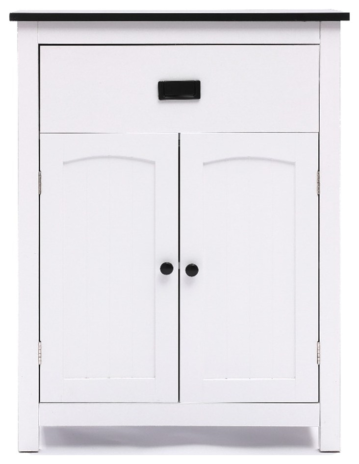 LuxenHome White Manufactured Wood 1Drawer 1Door Bathroom Linen Transitional Accent