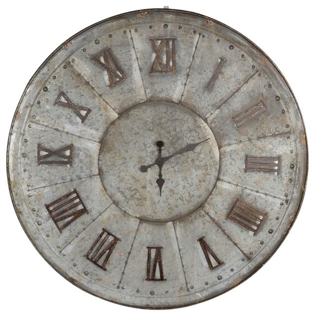 Oversized Rustic Galvanized Metal Round Wall Clock Farmhouse Wall