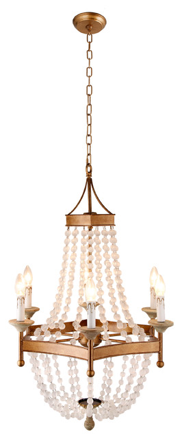 Hara Frosted Glass Bead Pendant on Wood/Iron Frame in Antique Gold Finish